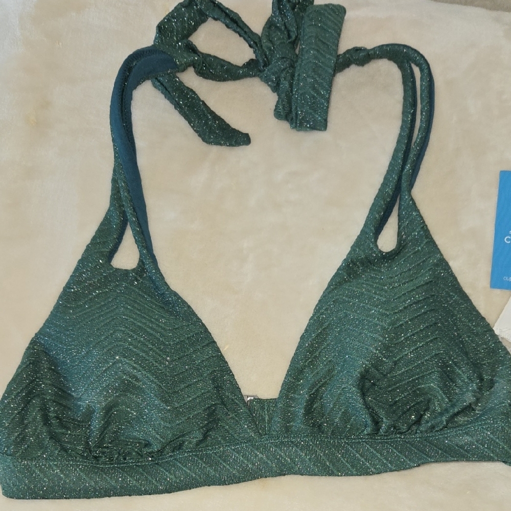 NWT Cupzhe Green Sparkle Textured Bikini Top